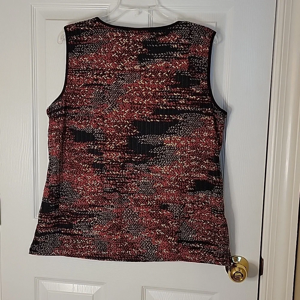 Kasper Blouse Sleeveless XL Black Red Gold Tan